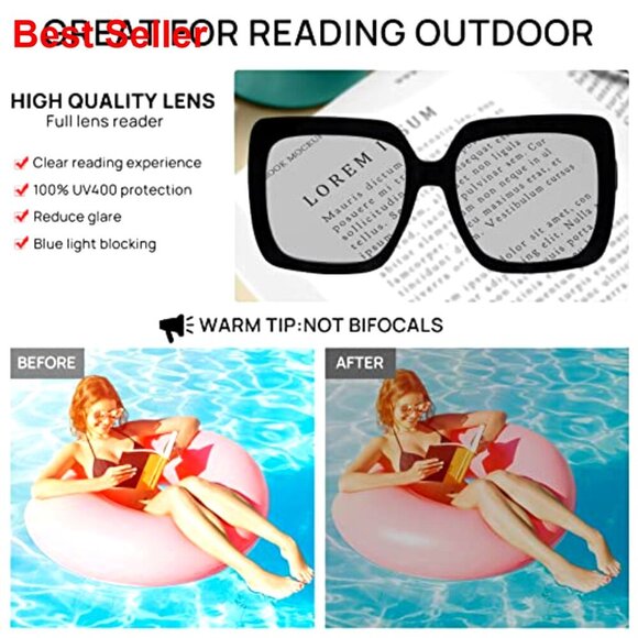 Oversized Square Reader Sunglasses with UV400 Protection and Blue Light Blocking main image 4